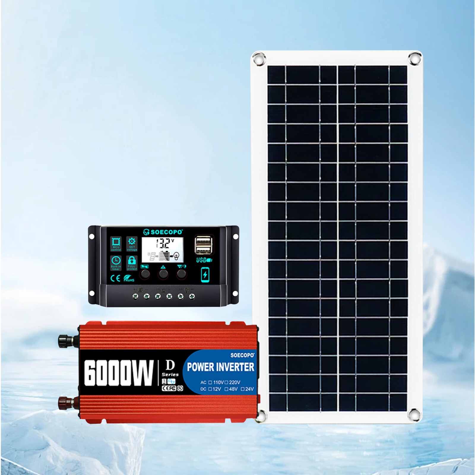 6000W 100A 110V Solar Panel Kit Complete Solar Power Generator Home Grid System