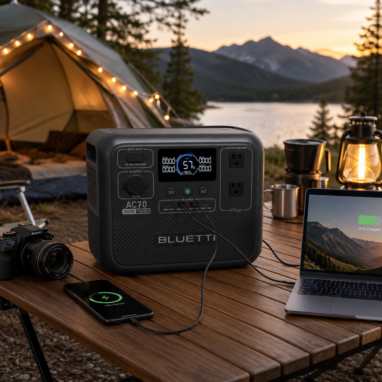 BLUETTI AC70 1000W 768Wh Portable Power Station LiFePO₄ Battery for Travelling