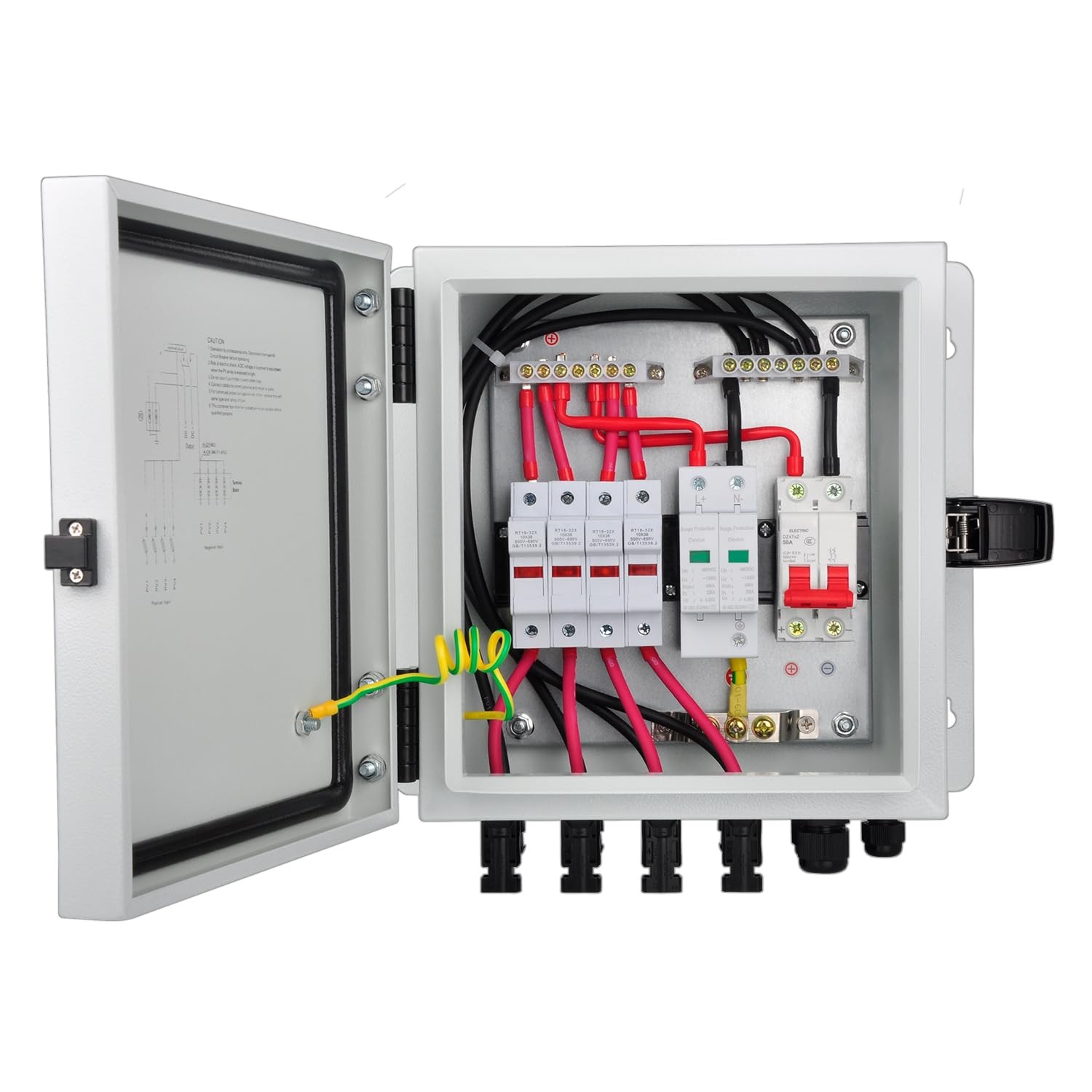 PowGrow PV Combiner Box, 4 String Metal Solar Combiner Box with 15A Rated Cur…