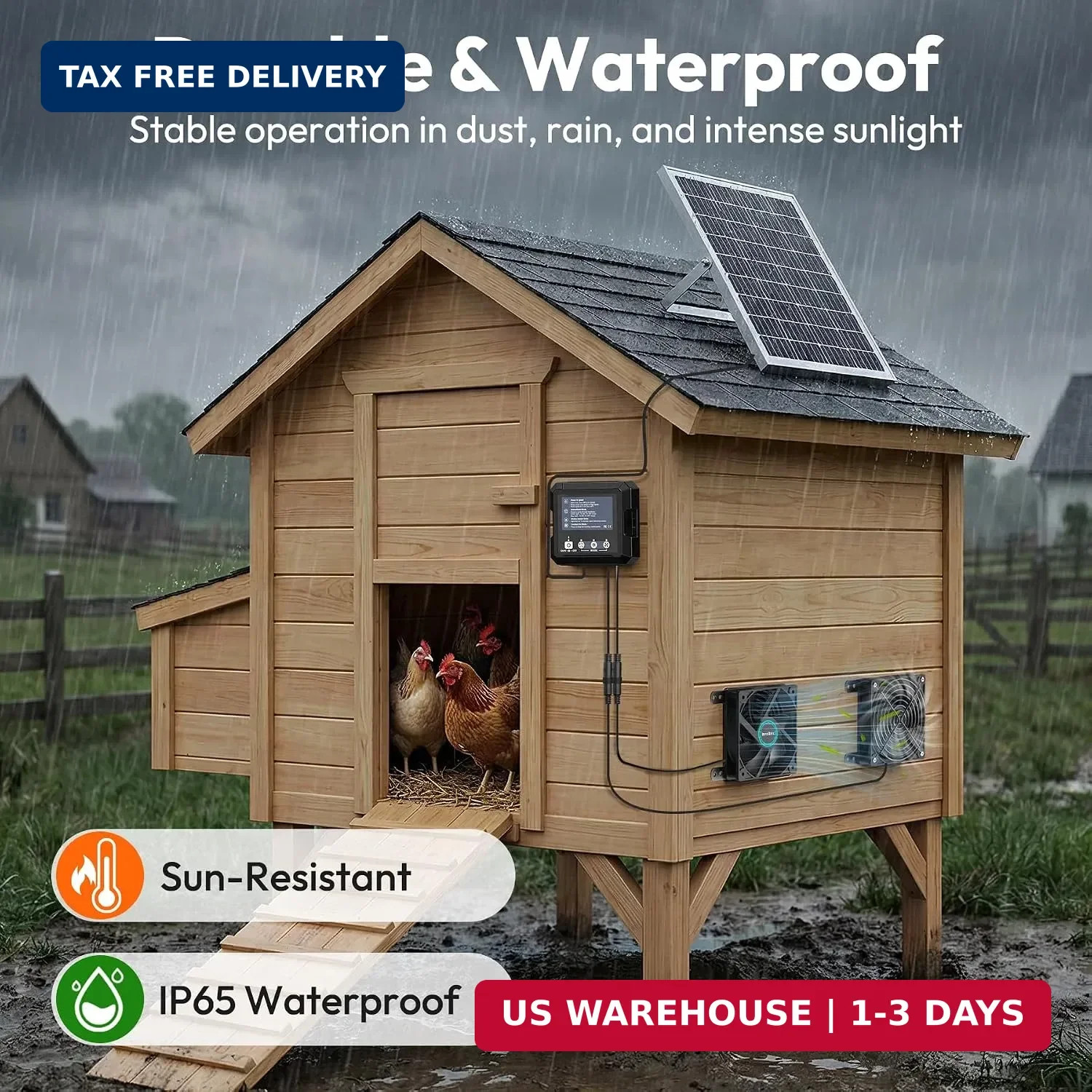 INNOLAND Solar Fan for Chicken Coop & Greenhouse, 25W Solar Powered Exhaust Fan