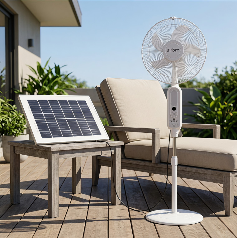 16″ Rechargeable Floor Standing Fan + 2PCS LED Bulbs w/ Remote AC & Solar Charge