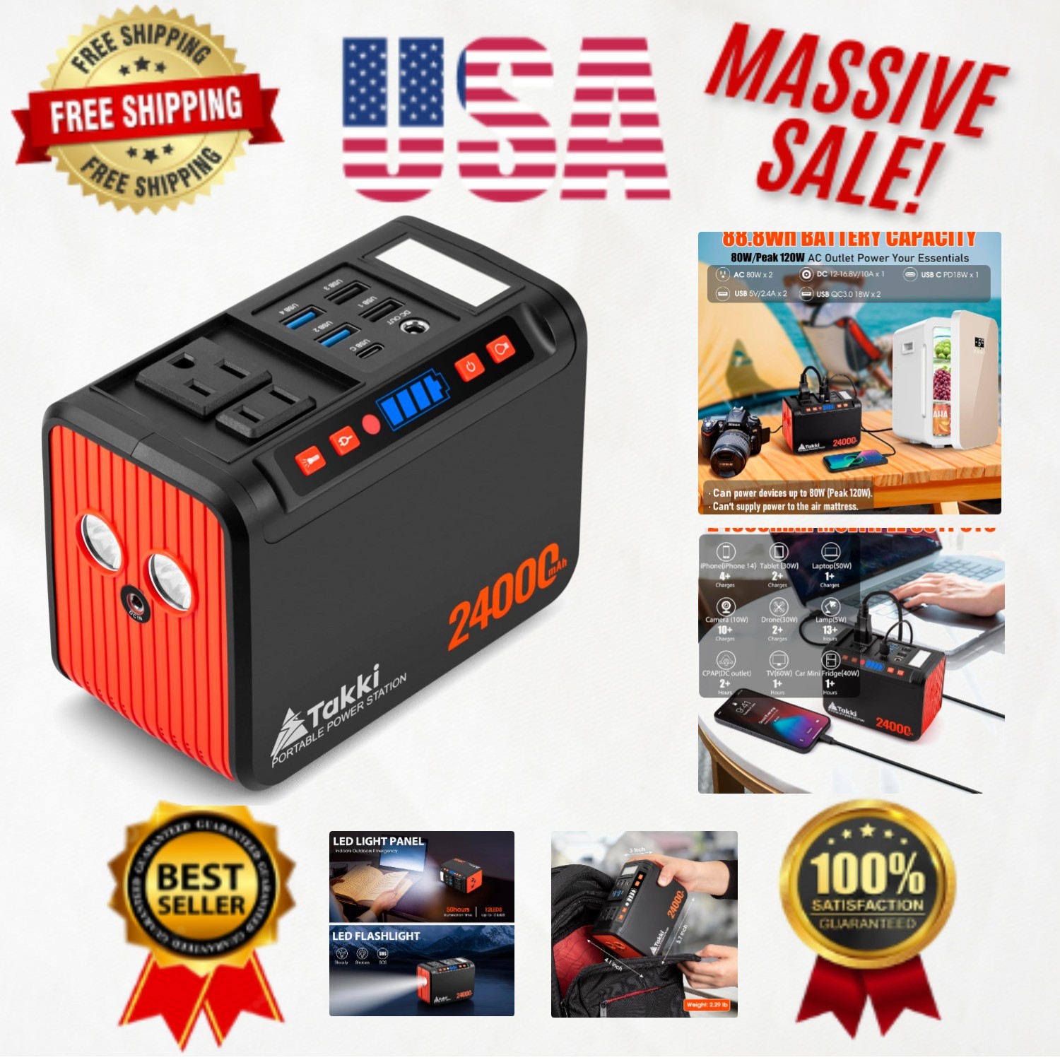88.8Wh Solar Generator with LED Flashlight – Perfect for Outdoors & Emergencies