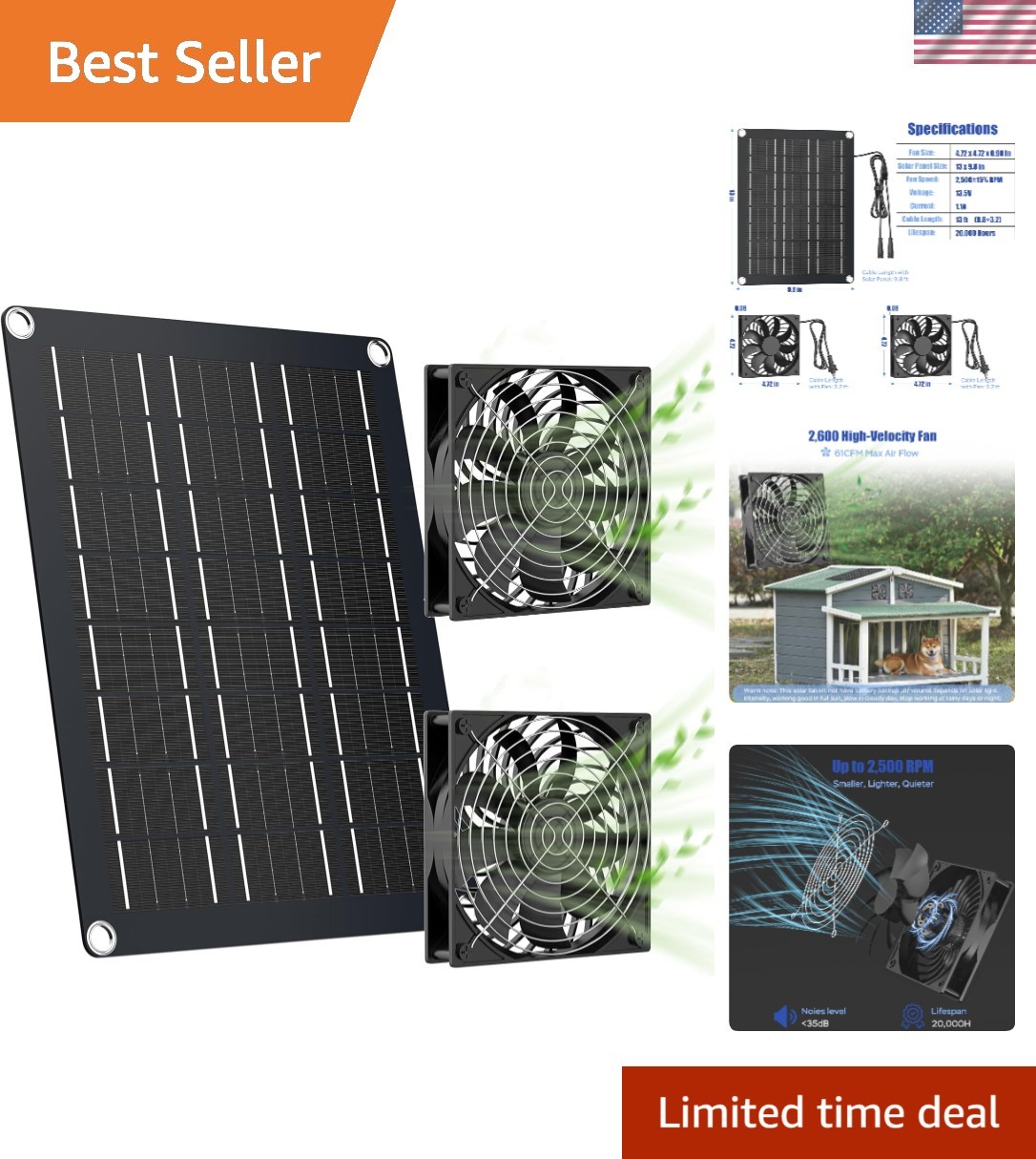 Durable Waterproof 15W Solar Panel with Dual Fans for Chicken Coops & Sheds
