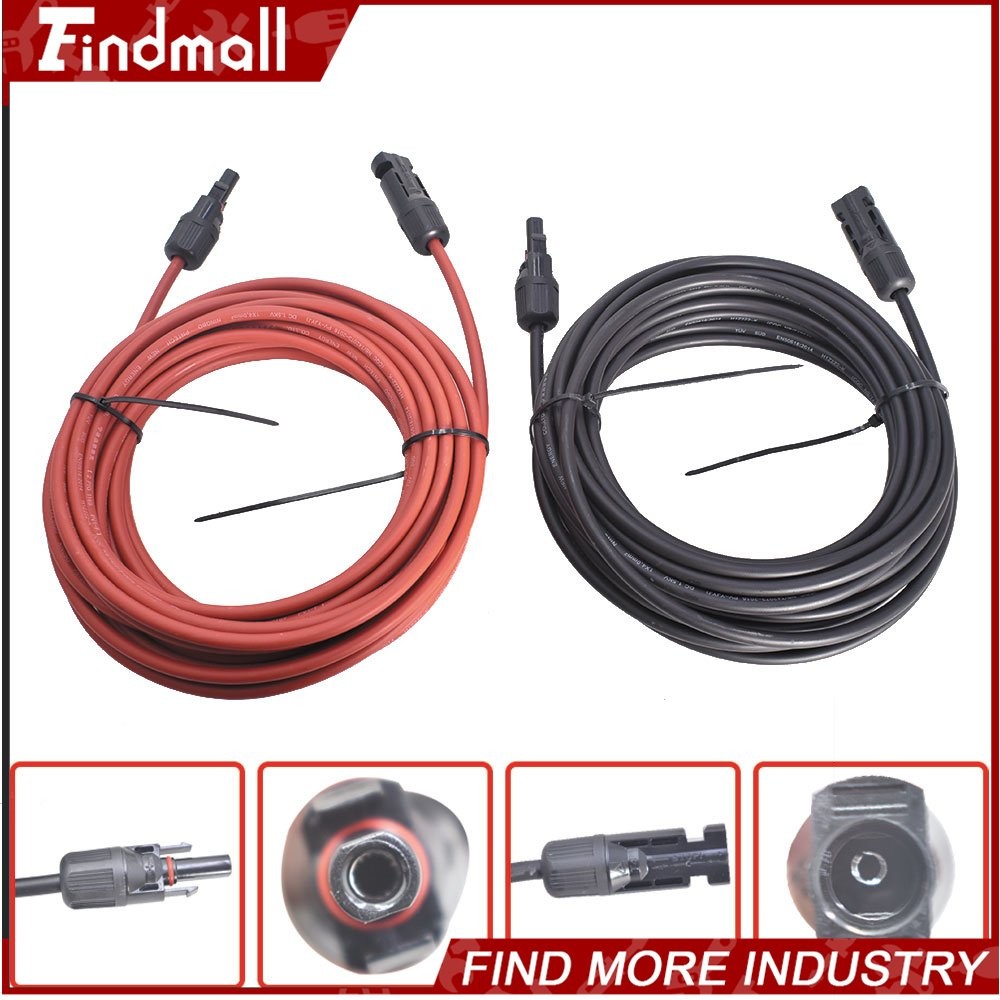 Findmall 1 Pair 20ft 12AWG Black+Red Solar Panel Extension Cable Wire Connector