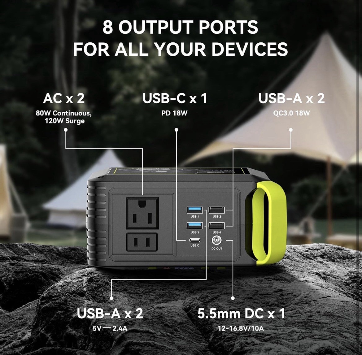 88.8Wh Solar Generator with 21W Solar Panel Included Portable Green Black