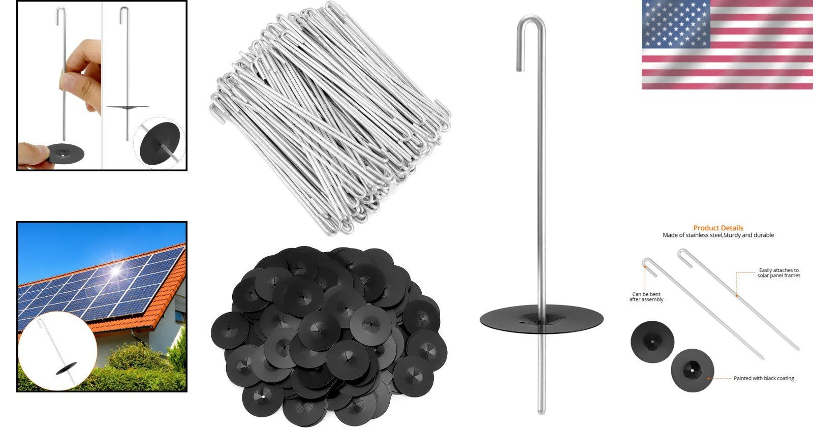 200 Pack Stainless Steel Solar Panel Guard Clips J Hooks Bird Mesh Fasteners