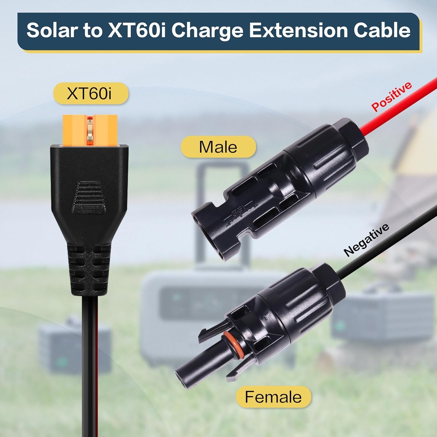XT60i Solar Charge Cable 14AWG 8FT for Solar Panels Portable Power Stations