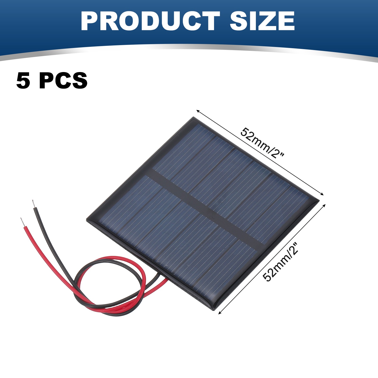 5 Pcs 3V 0.375W 125mA Mini Solar Panels with 2 Cable, 52mm x 52mm