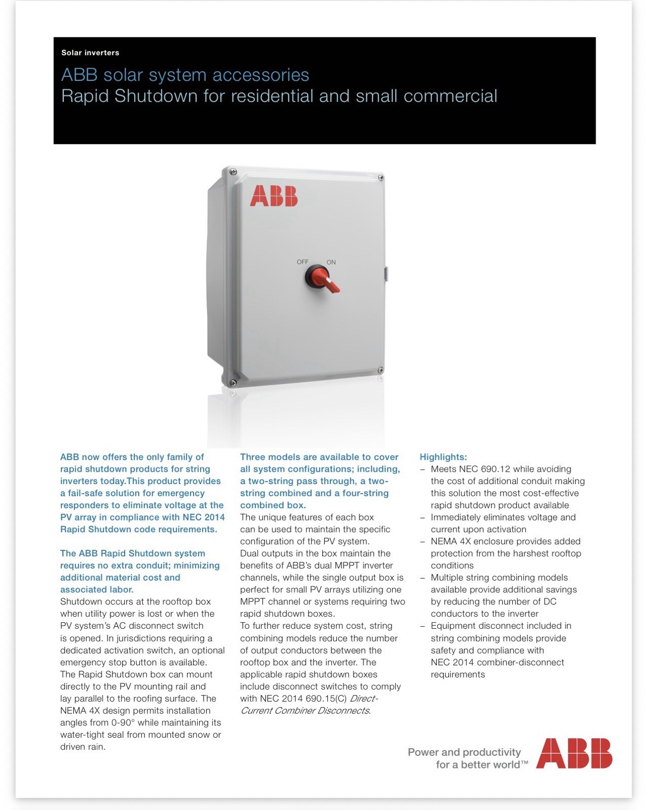ABB Solar Rapid Shutdown (RSD) System RS2-1CN6-KIT