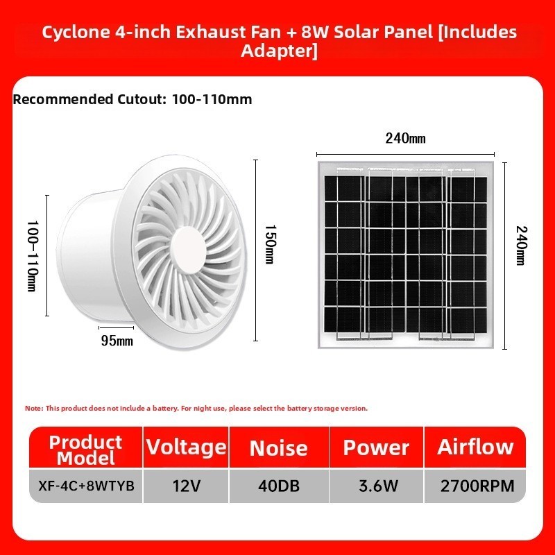12V Brushless Solar Powered Exhaust Fan for Bathroom Kitchen Window Ventilation