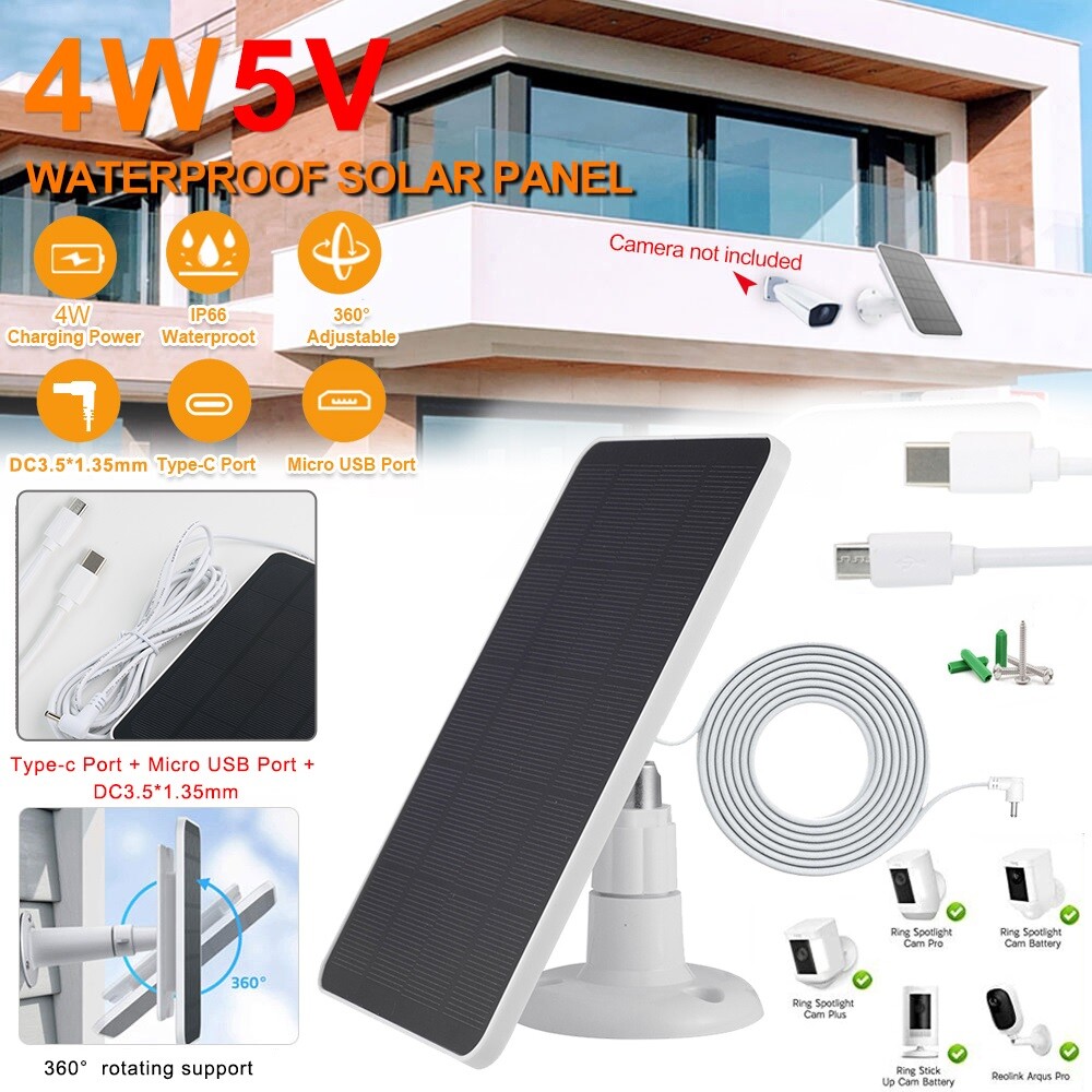 4W Solar Panel Charger for Ring Spotlight & Stick Up Cam Ourdoor CCTV Camera