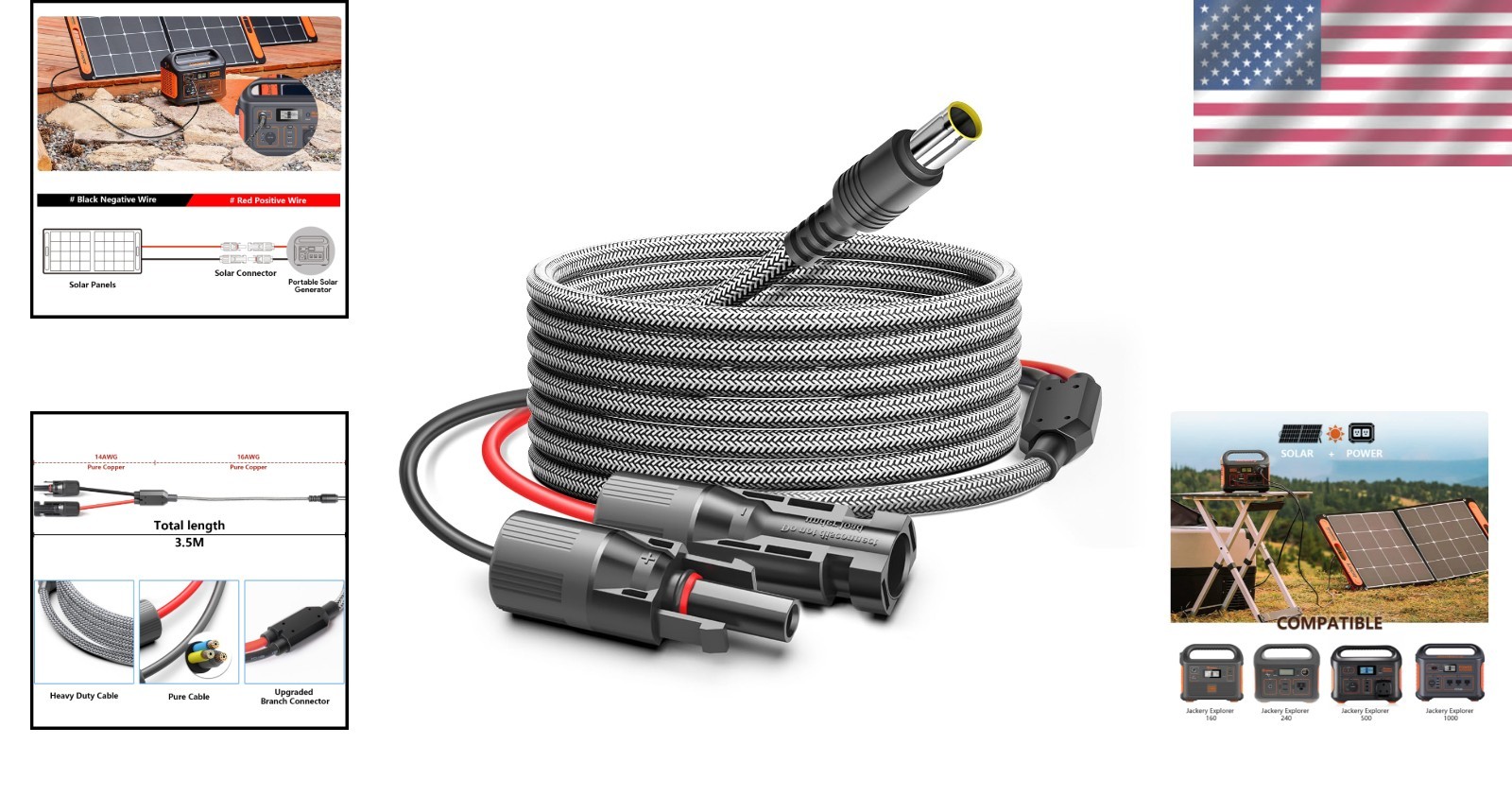 Heavy-Duty Solar Generator Adapter Cable, Short Circuit Protection, 3.5M Length