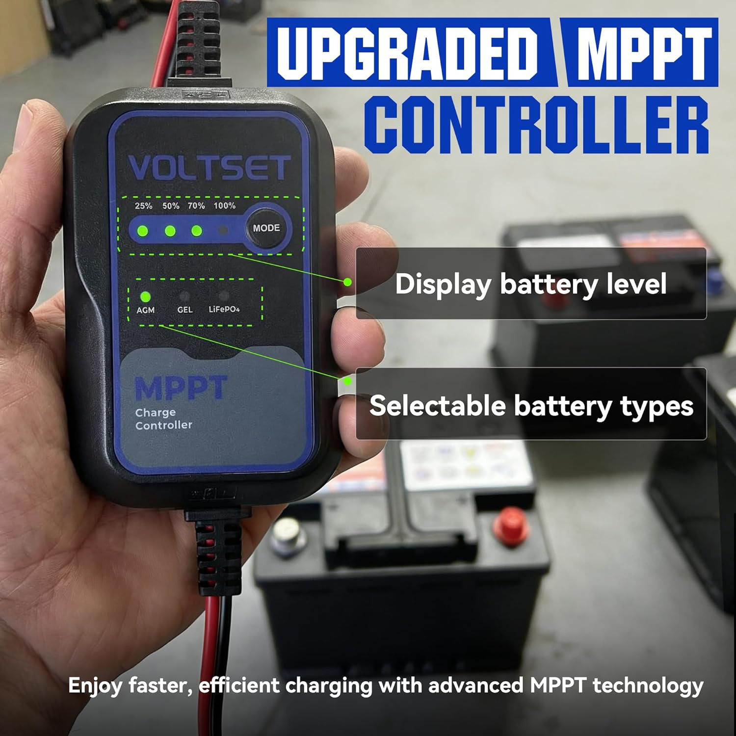 20W 12V Solar Battery Charger with LCD Tester – Waterproof MPPT Maintainer