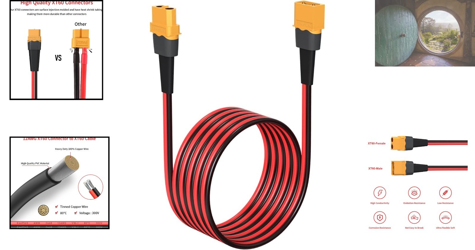 12AWG XT60 Extension Cable 10FT – Ideal for RC Battery & Solar Panel Connections