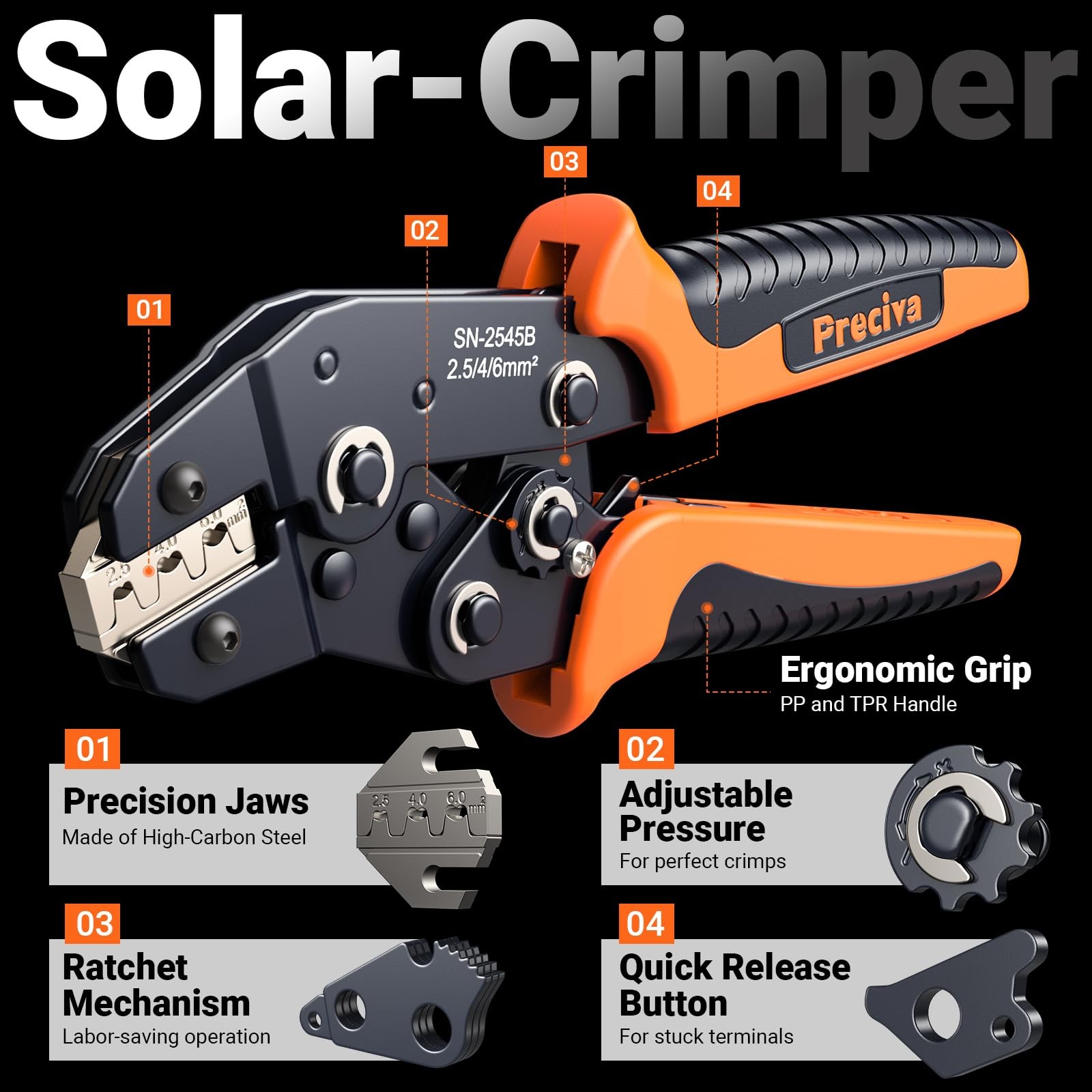 Solar Crimper Tool Kit, 10 Pairs MC4 Connectors & 2 Wrench, 1 Ratcheting Crim…