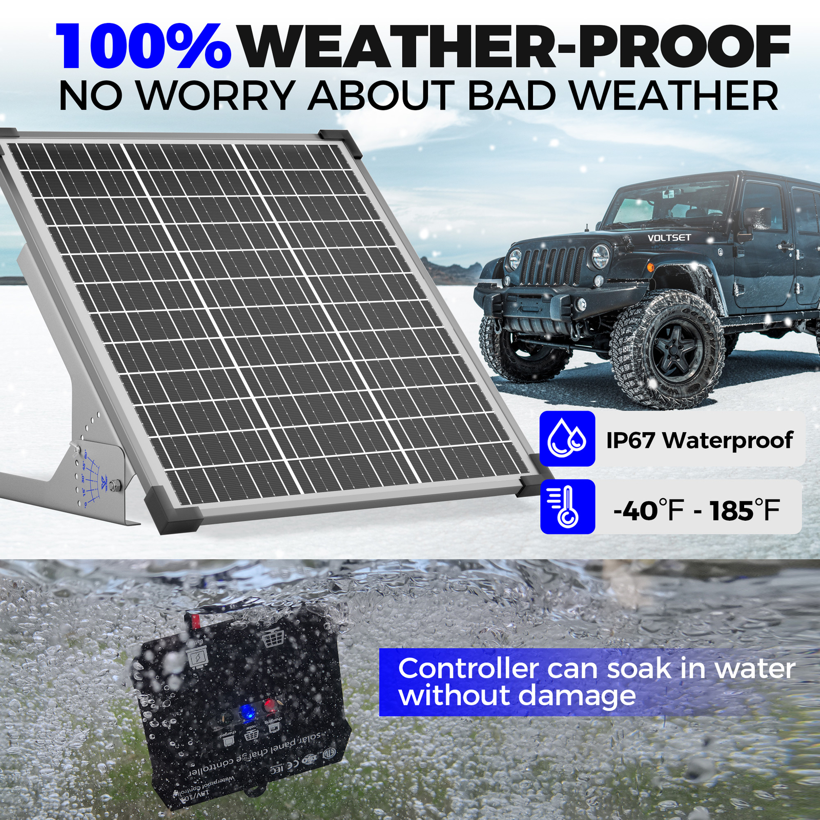 VOLTSET 50W Solar Panel Kit with Mount Bracket, 12V Solar Battery Charger for RV