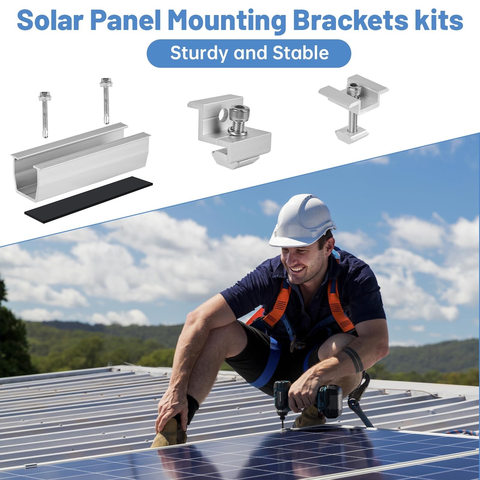 10 Pcs Solar Panel Mounting Bracket Kit – Aluminum Roof Mount Set, Universal PV