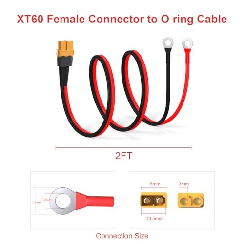 XT60 to O Ring Terminal Cable Connector Cable 2FT 12AWG XT60 Female to O Ring