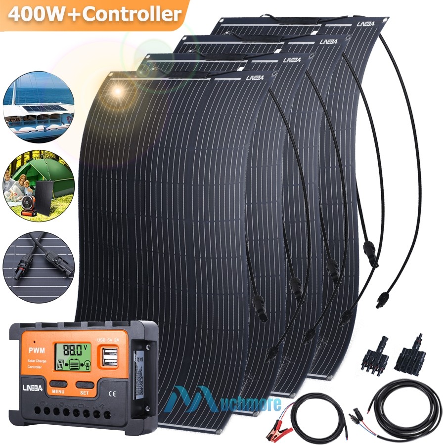 100W 200W 400W Flexible Solar Panel & Controller for PV Home Rooftop Car Boat US