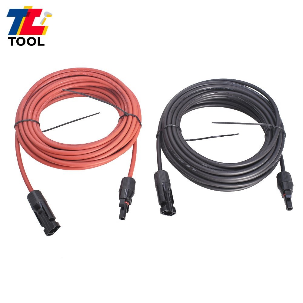 1 Pair 20ft 12AWG Black+Red Solar Panel Extension Cable Wire Connector