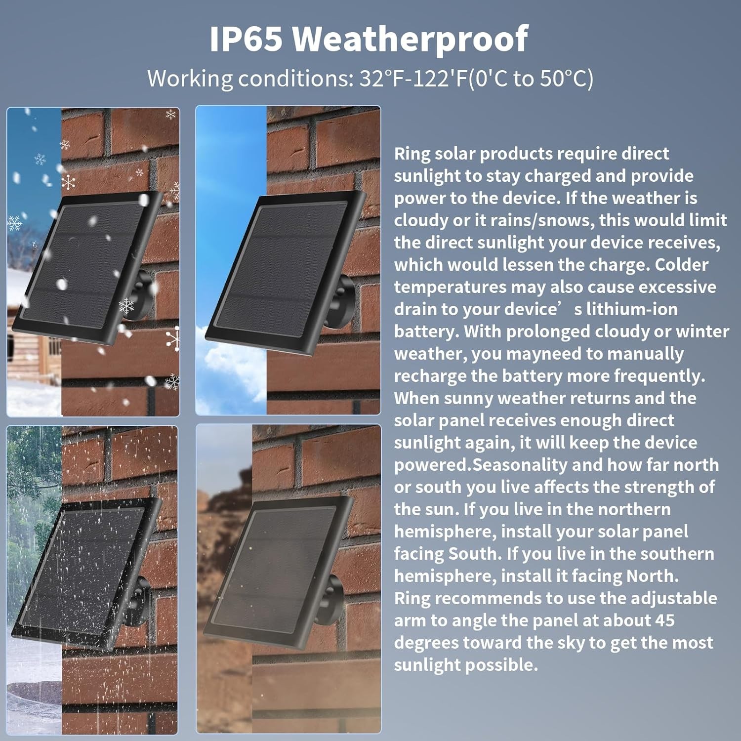 5W Waterproof Solar Panel for Ring Camera with 10FT Cable, Black 1 Pack
