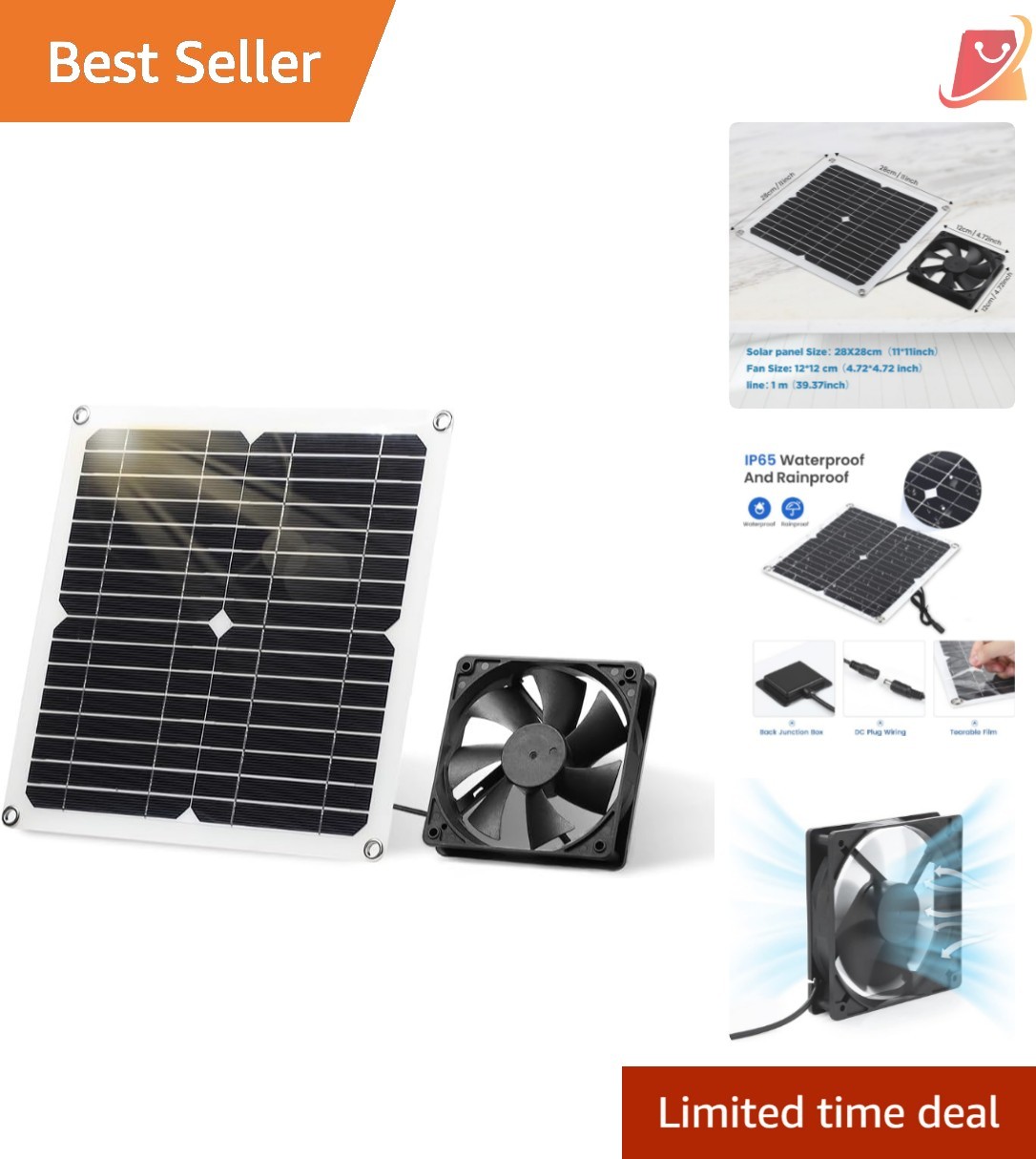 Solar Fan Kit 12W Weatherproof for Chicken Coops Greenhouses Sheds Pet Houses