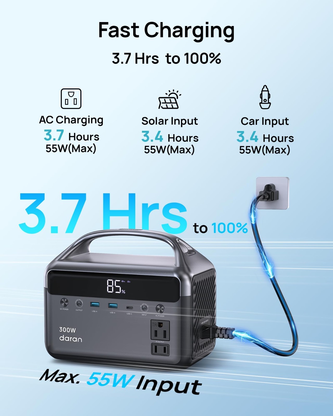 300W Portable Power Station, 192Wh Power Bank, AC Outlet, LiFePO4 Battery, Solar