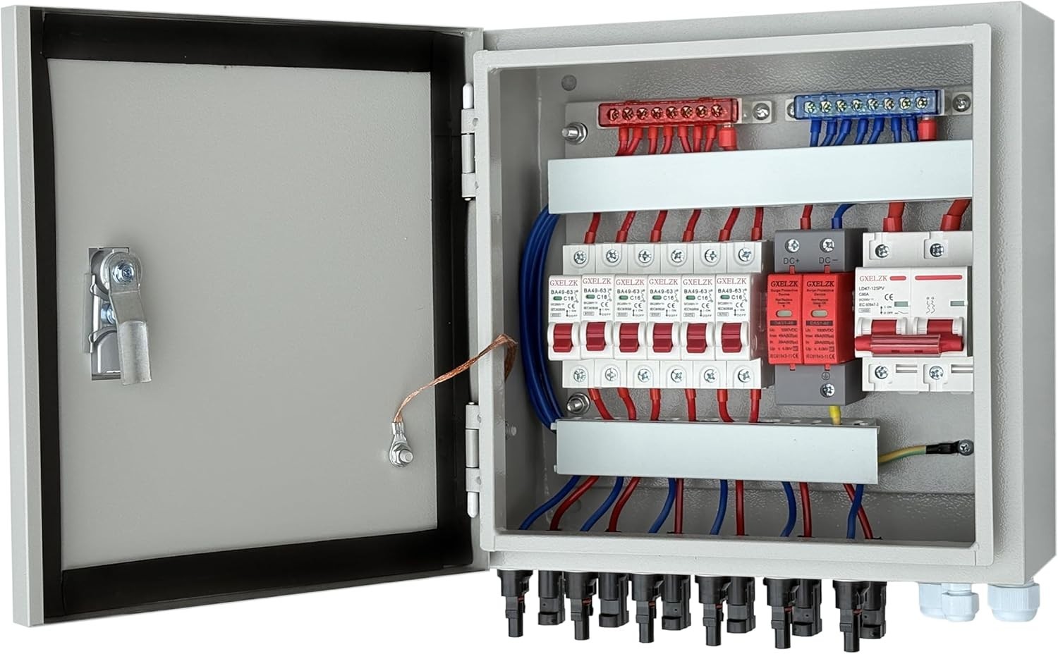 Hardcover Solar Combiner Box with 4 Strings, 80 A Circuit Breakers. Off-Grid Sol