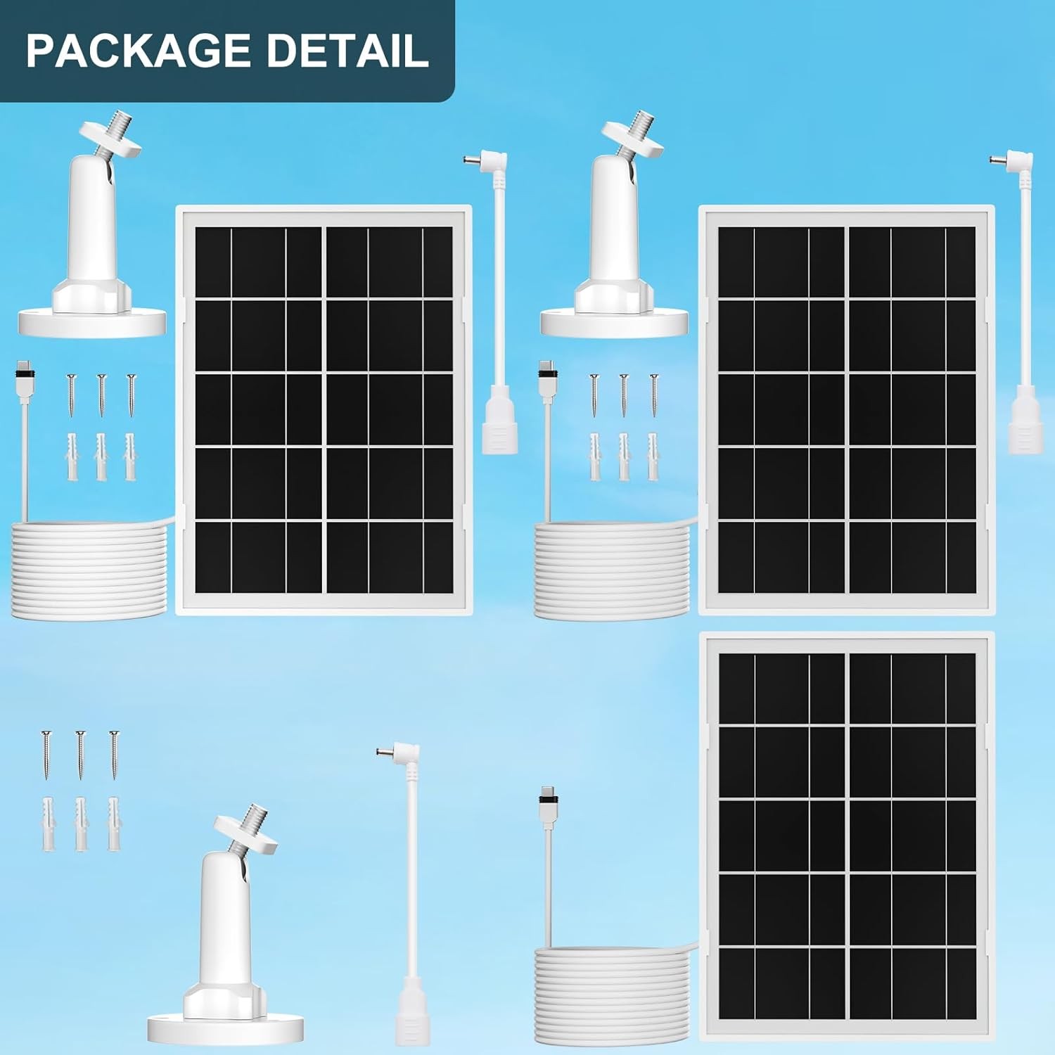 3-Pack 7W Solar Panel for Spotlight Cam Plus Pro USB-C 10ft Cable Waterproof
