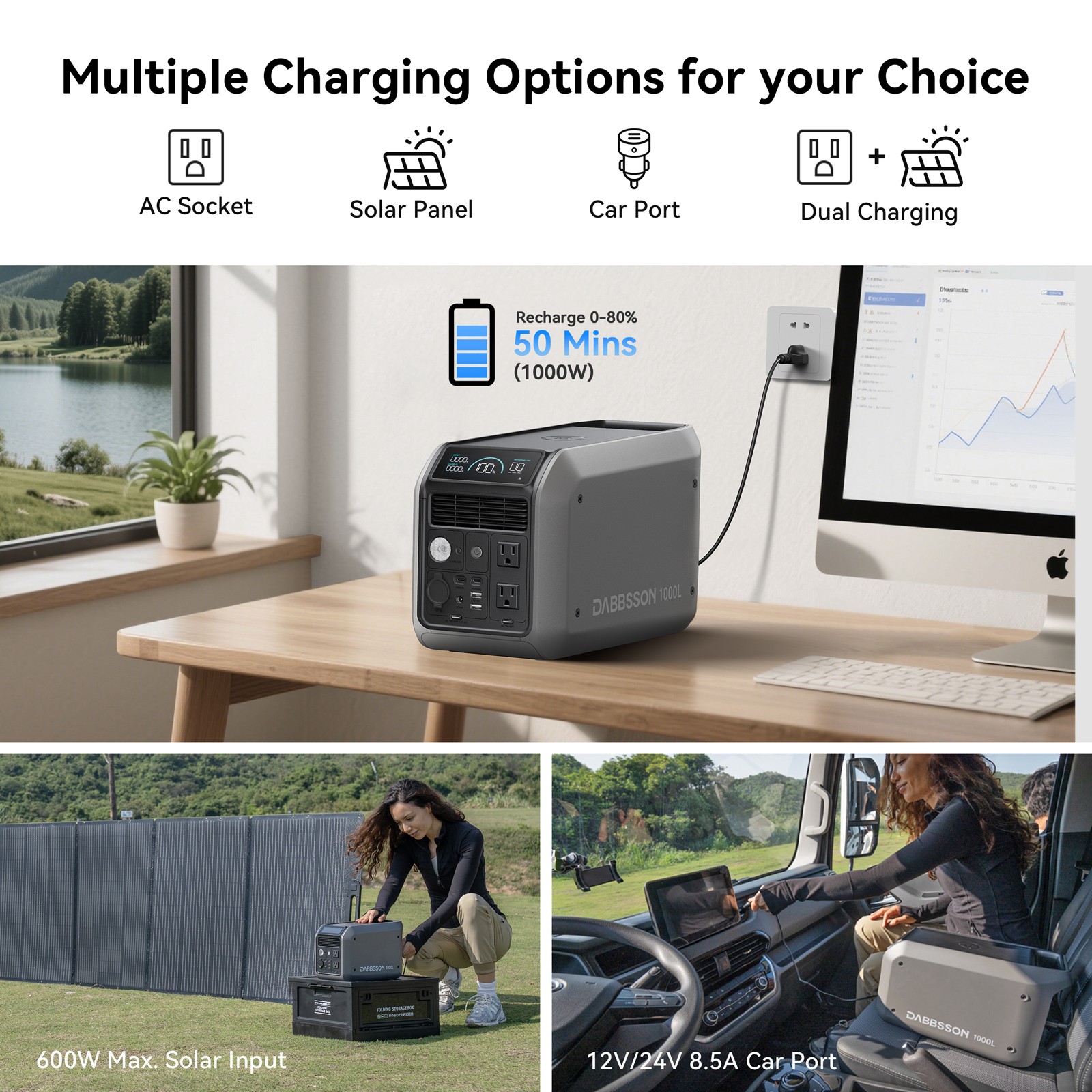 Dabbsson 1008Wh 1200W Portable Power Station Solar Generator for Camping Home US