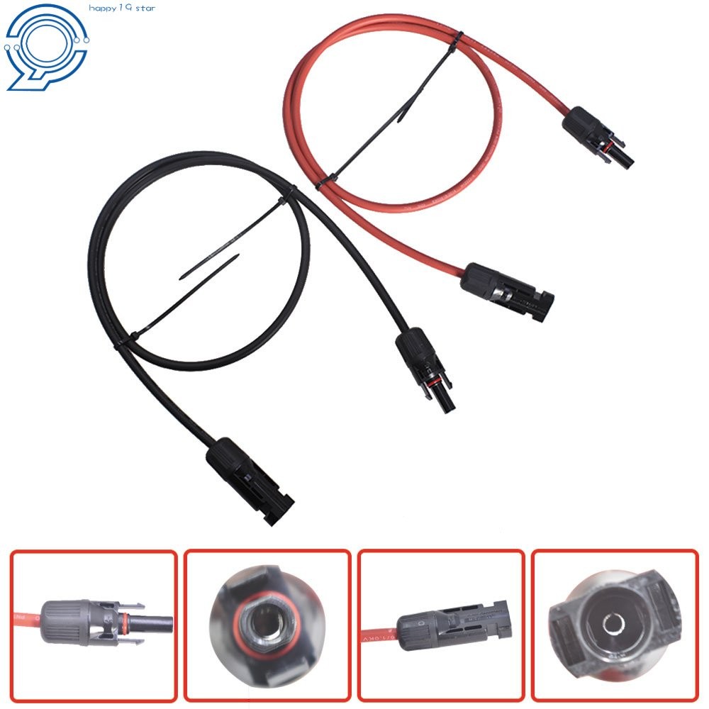 1 Pair 3 Feet Solar Panel Extension Cable Wire Connector 10 AWG Black + Red