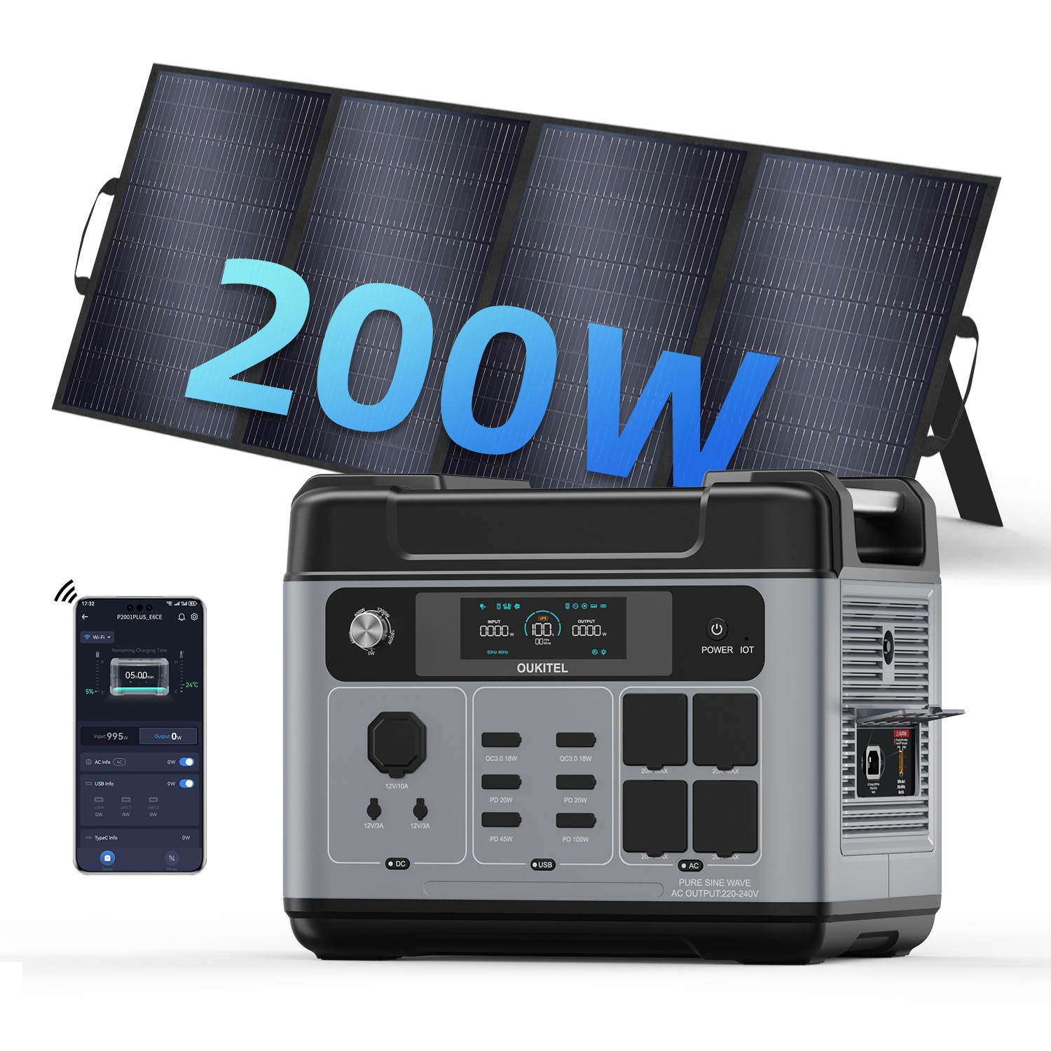 Solar Generator Portable PowerStation Emergency OUKITEL LiFePO4 UPS 2400W 2048Wh