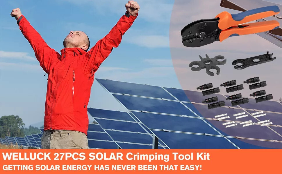 27PCS Solar Panel Cable Wire Connectors Crimper PV Crimping Pliers Tools Set Kit