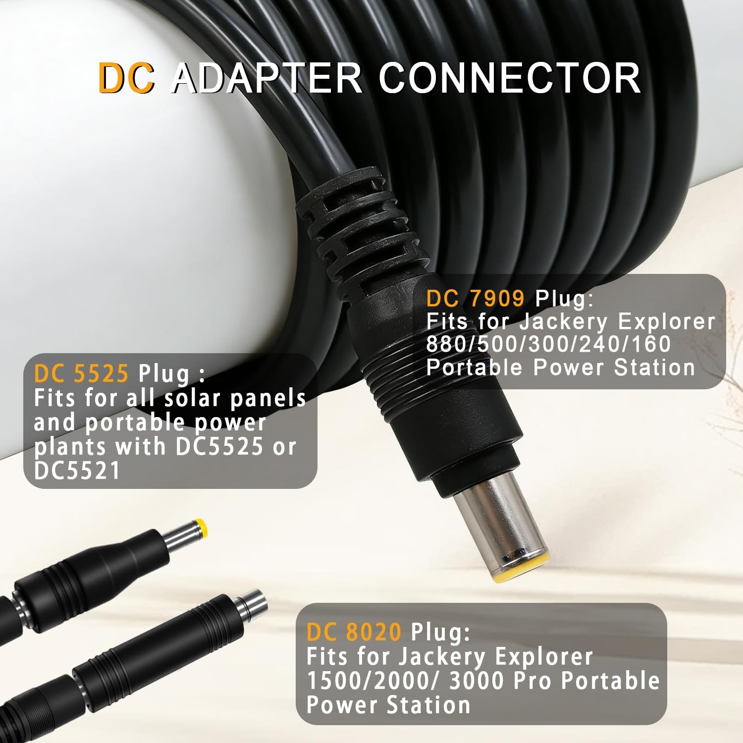 Solar Panel Adapter Cable 6FT DC 8mm Jackery 3000 2000 1500 Explorer Compatible