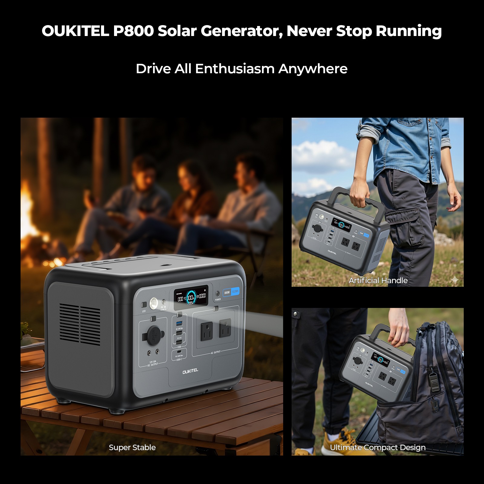 Portable Power Station 512Wh, LiFePO4 Battery, 800W Peak-1600W Generator Backup