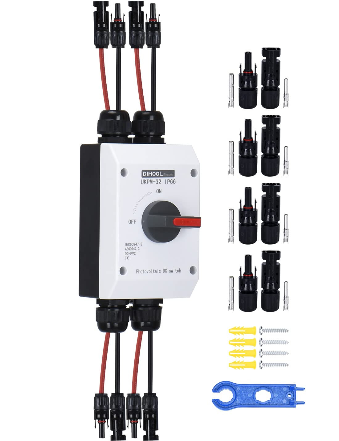 Solar Disconnect Switch,32 Amp DC600V,2 String 2 in 2 Out Isolator,Ip66 Waterpro