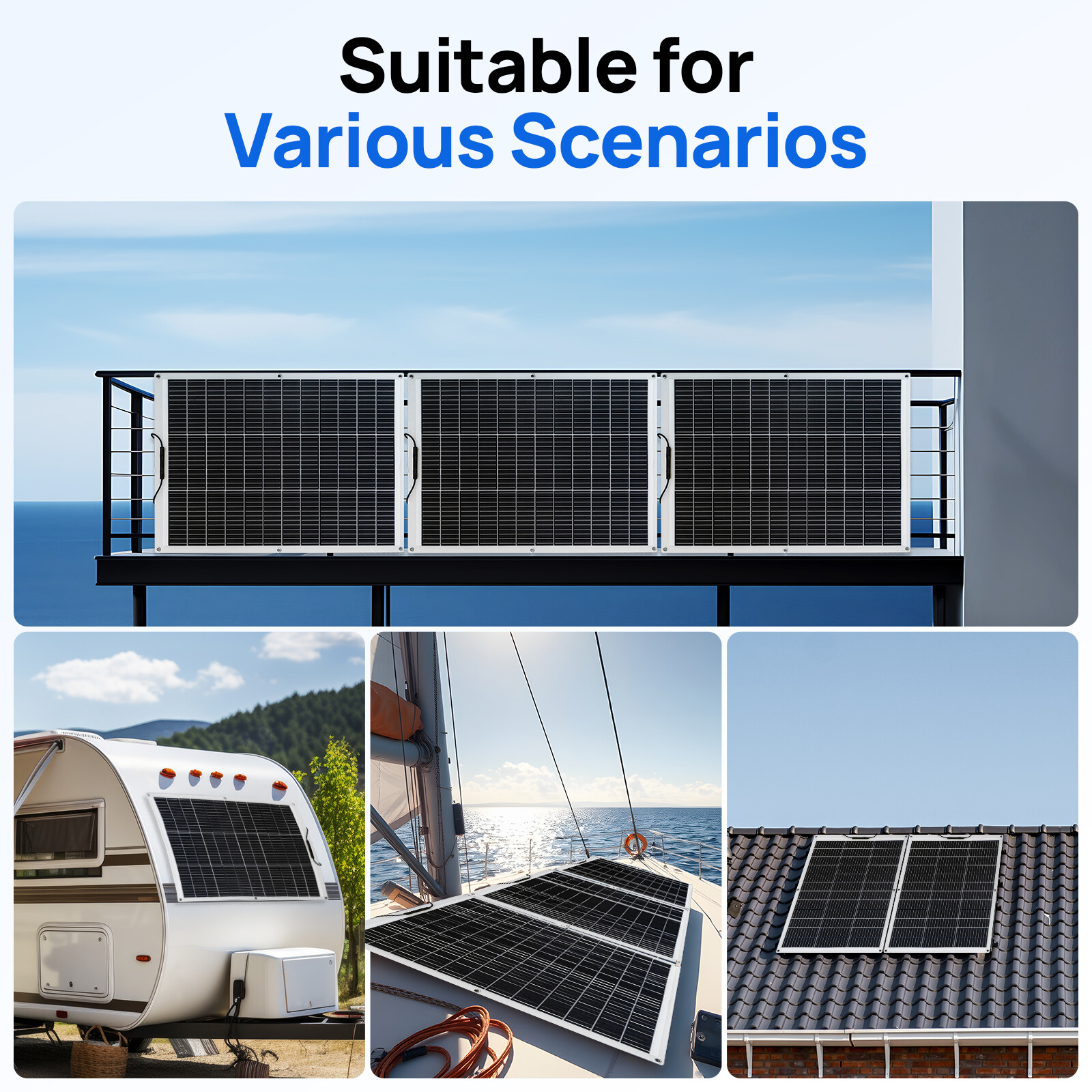 150W 300W 450W 600W 900W Flexible Solar Panel with 40A MPPT Charge Controller