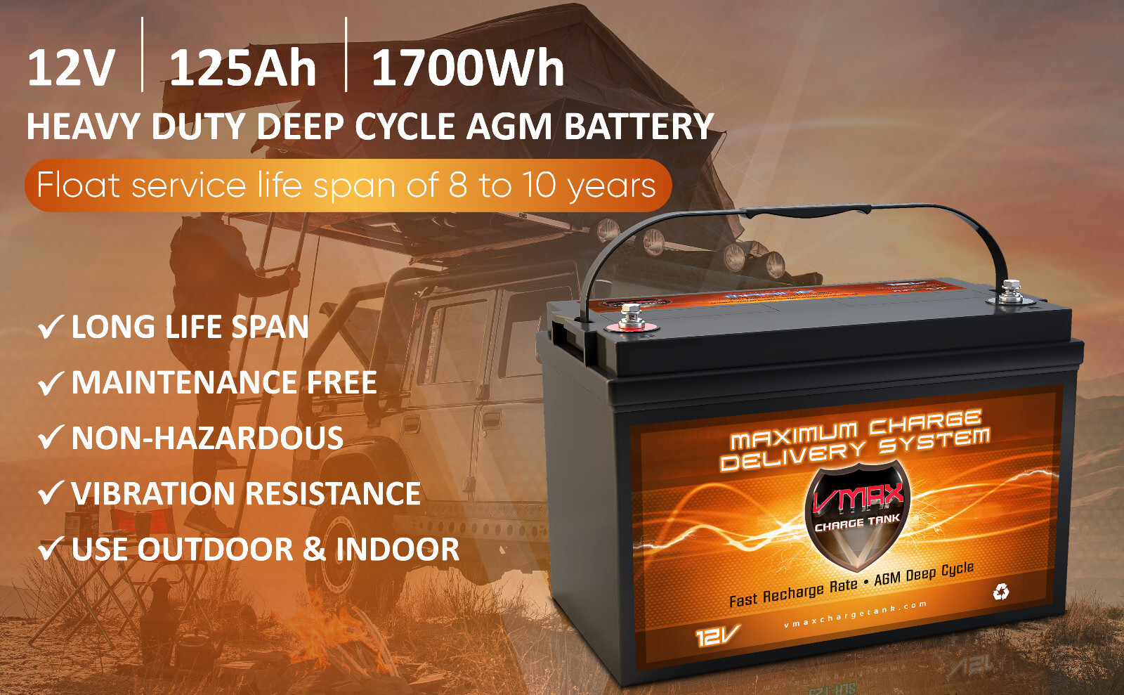 SLR125 Solar Wind Energy PV PANEL AGM HICap 12V DEEP CYCLE 125AH VMAX battery