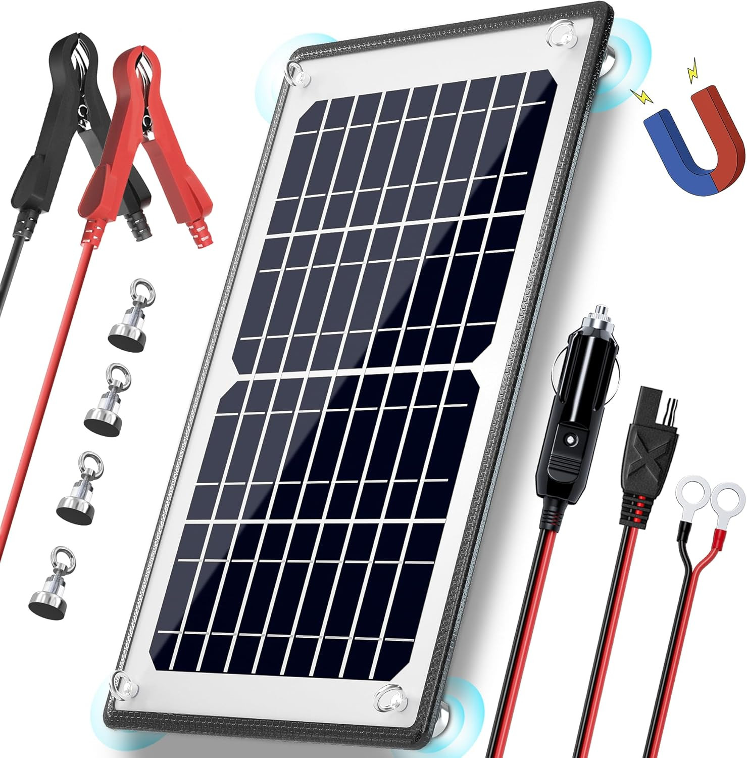 10W 12V Magnetic Solar Battery Trickle Charger Maintainer, Built-In MPPT Intelli