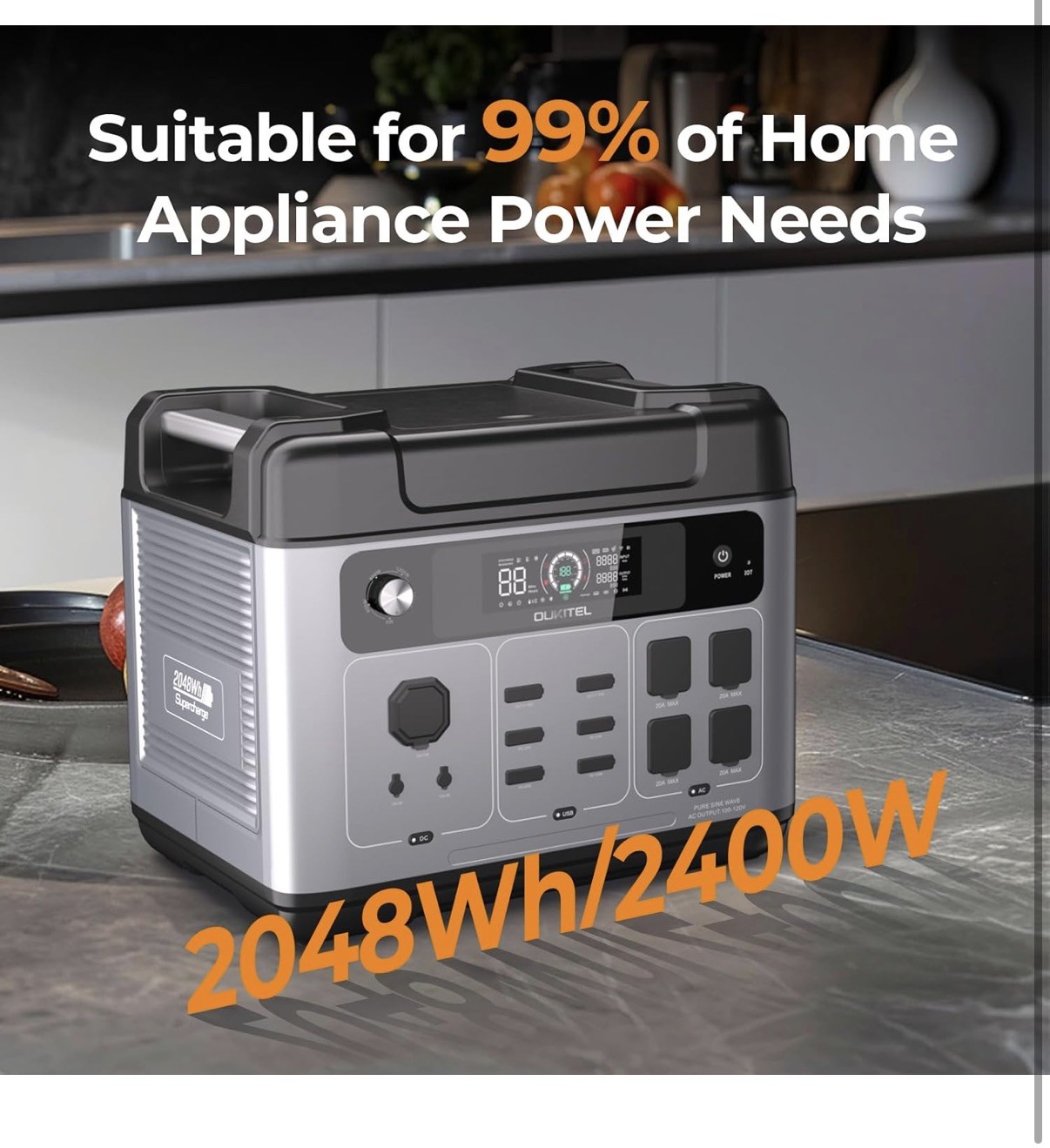 OUKITEL P2001 Plus Portable Power Station 2400W/2048Wh Solar Generator LFBattery