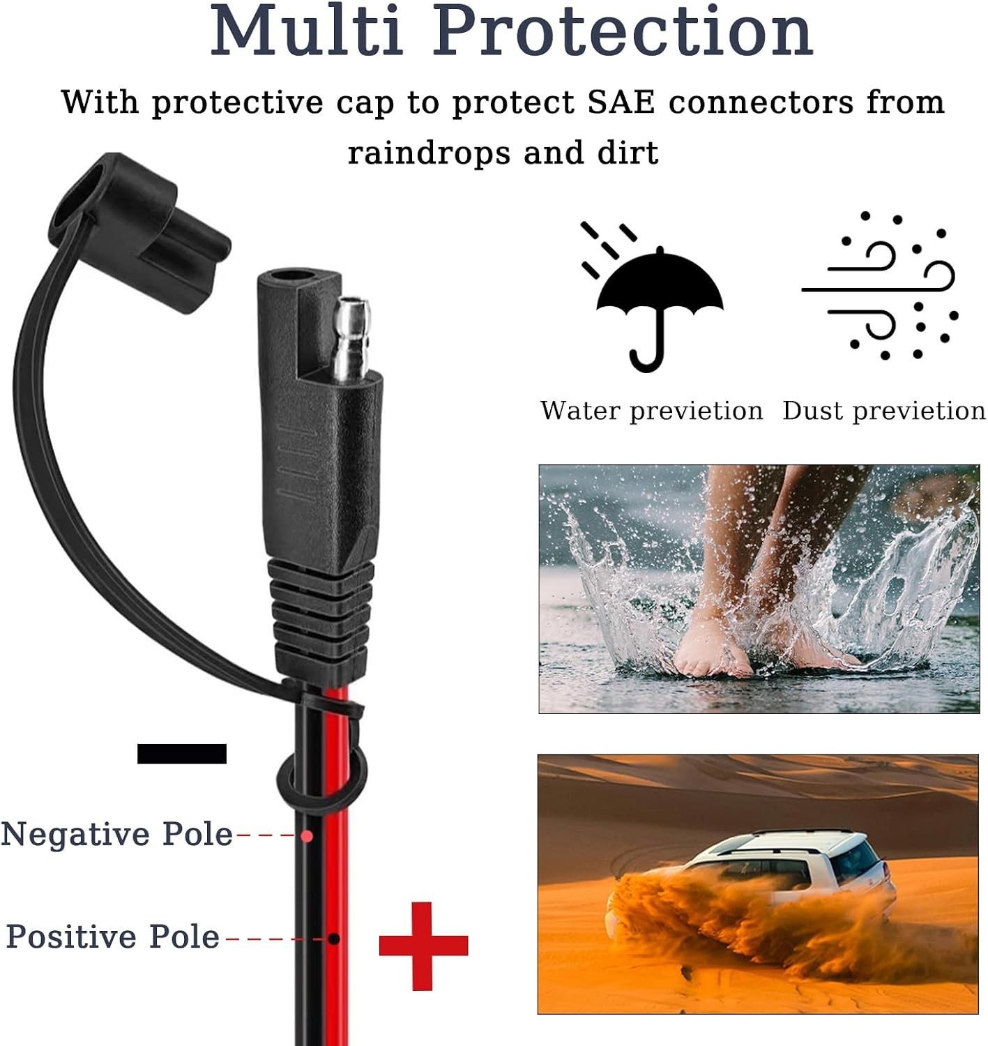 30FT SAE Extension Cable for Solar Panels, Cars, RVs, Boats, 16 AWG