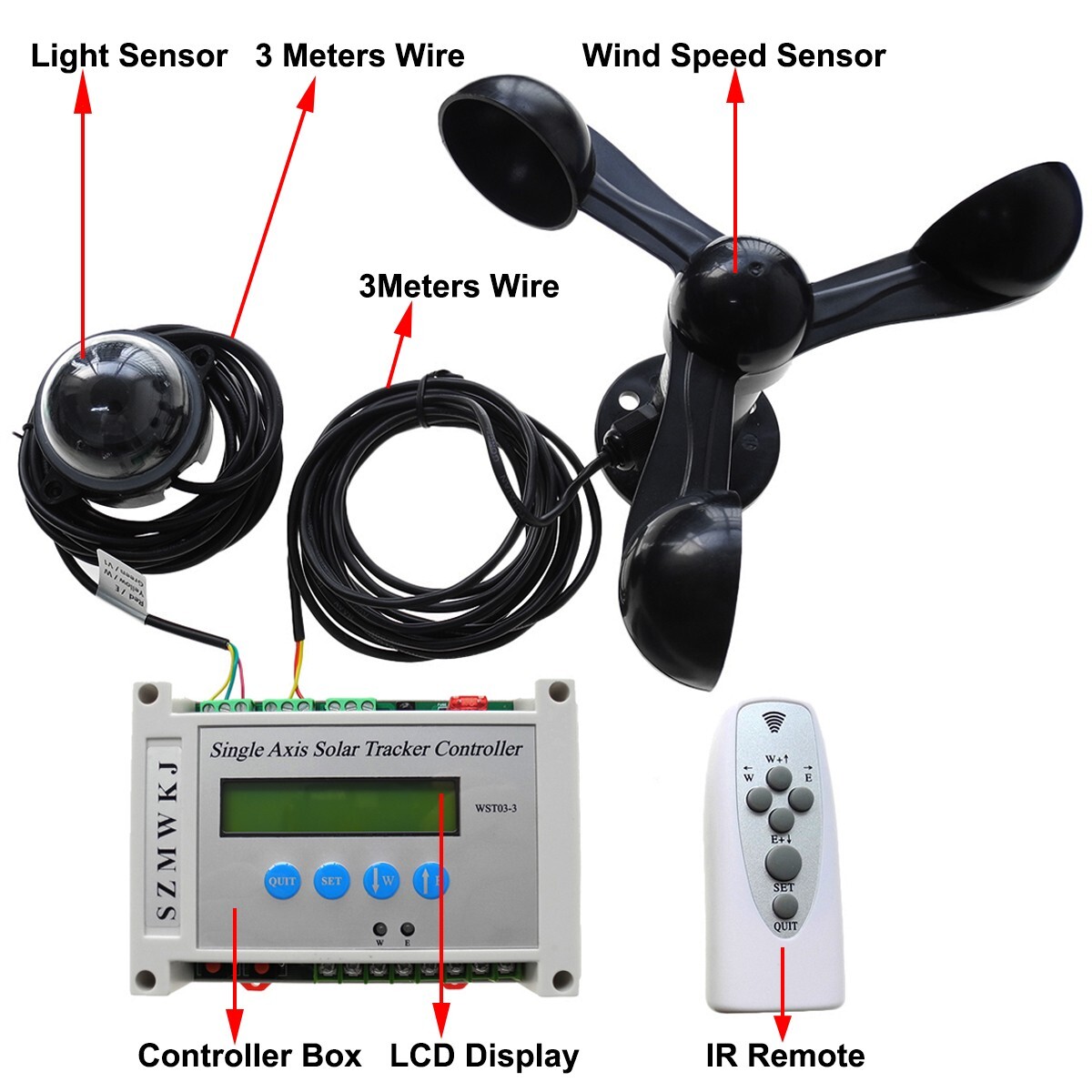 6000N Single Axis Solar Panel Tracker Controller +6″ Linear Actuator +Anemometer