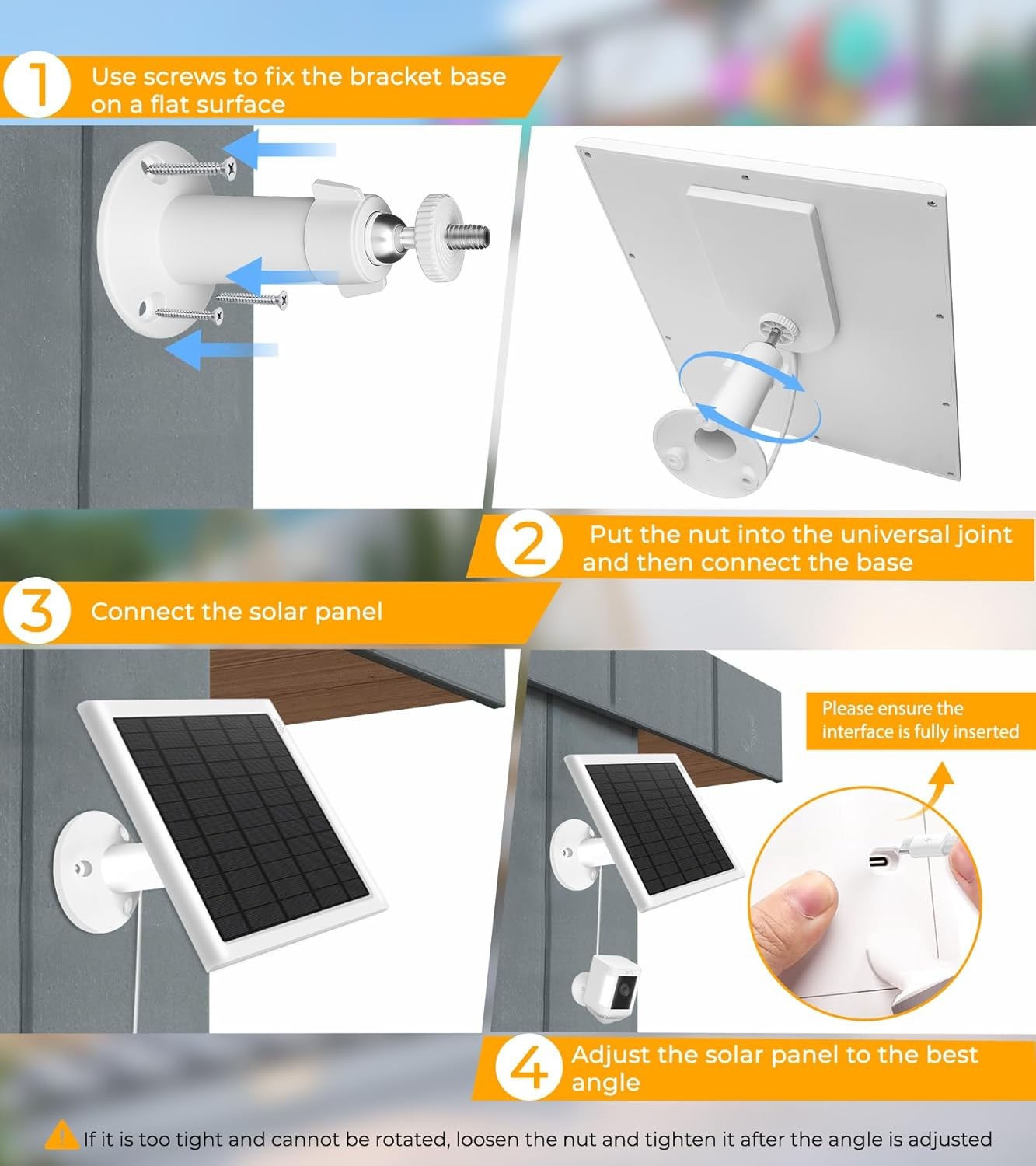8W Solar Panel for Ring Camera, Solar Panel Charger Compatible with Ring Stick