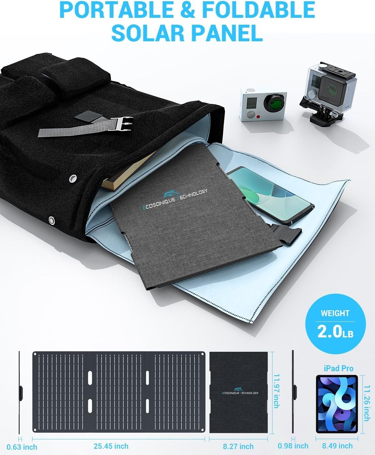 Ecosonique 30W Portable Solar Charger | Lightweight, Waterproof & Fast Charging