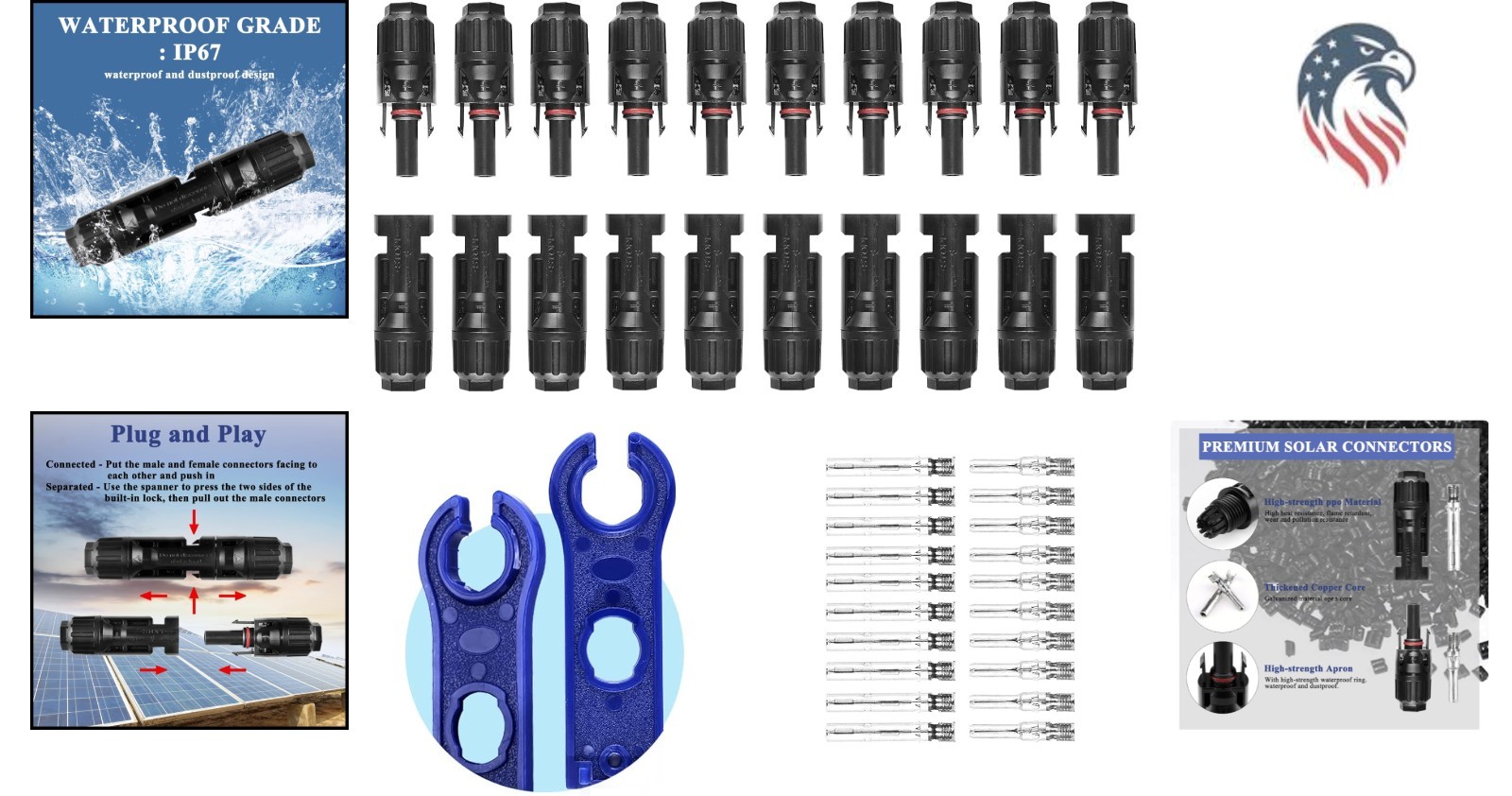 22 PCS Solar Panel Connector Kit Compatible PV Cables Waterproof