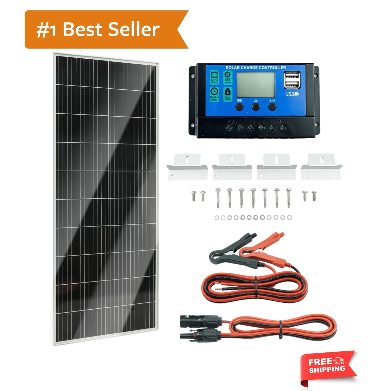100W 12V Monocrystalline Solar Panel Kit w/ 20A PWM Charge Controller, Z Brac…