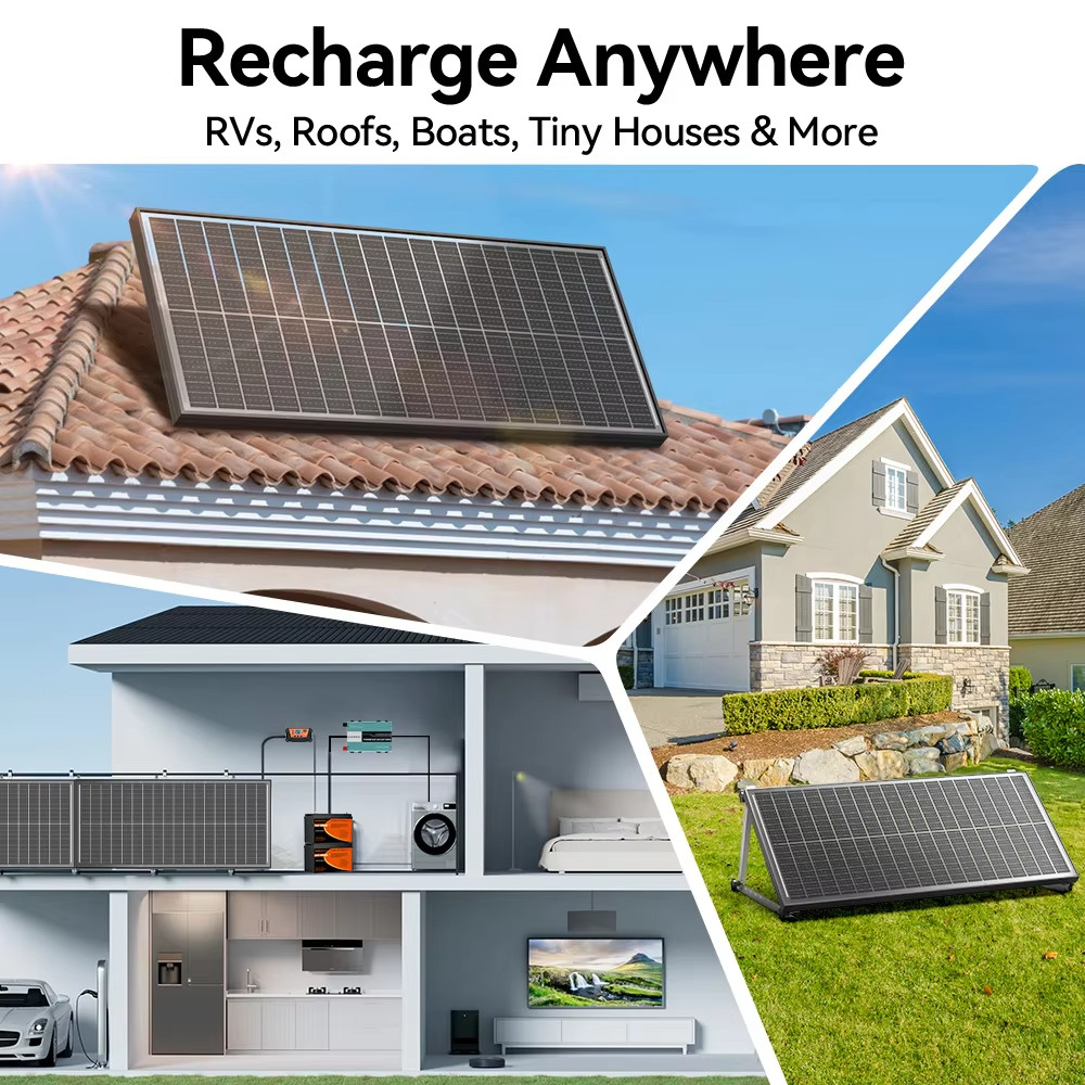 12V Bifacial Monocrystalline Solar Panel 400W 200W 100W 25.5% 18BB Cells PV