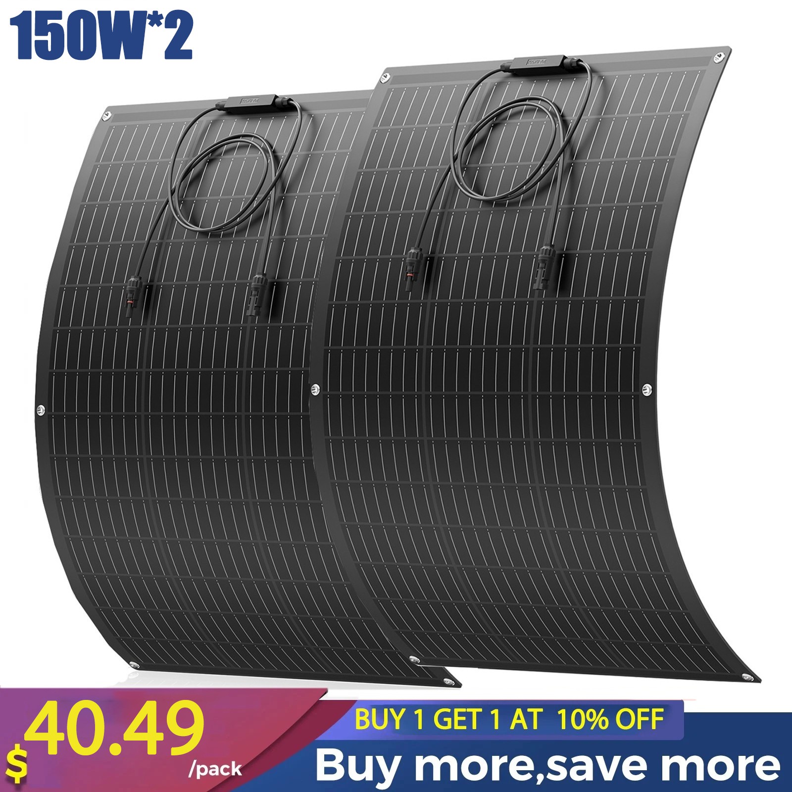 300W Watt Flexible Solar Panel Portable Mono RV Camping Battery Charge Boat 12V