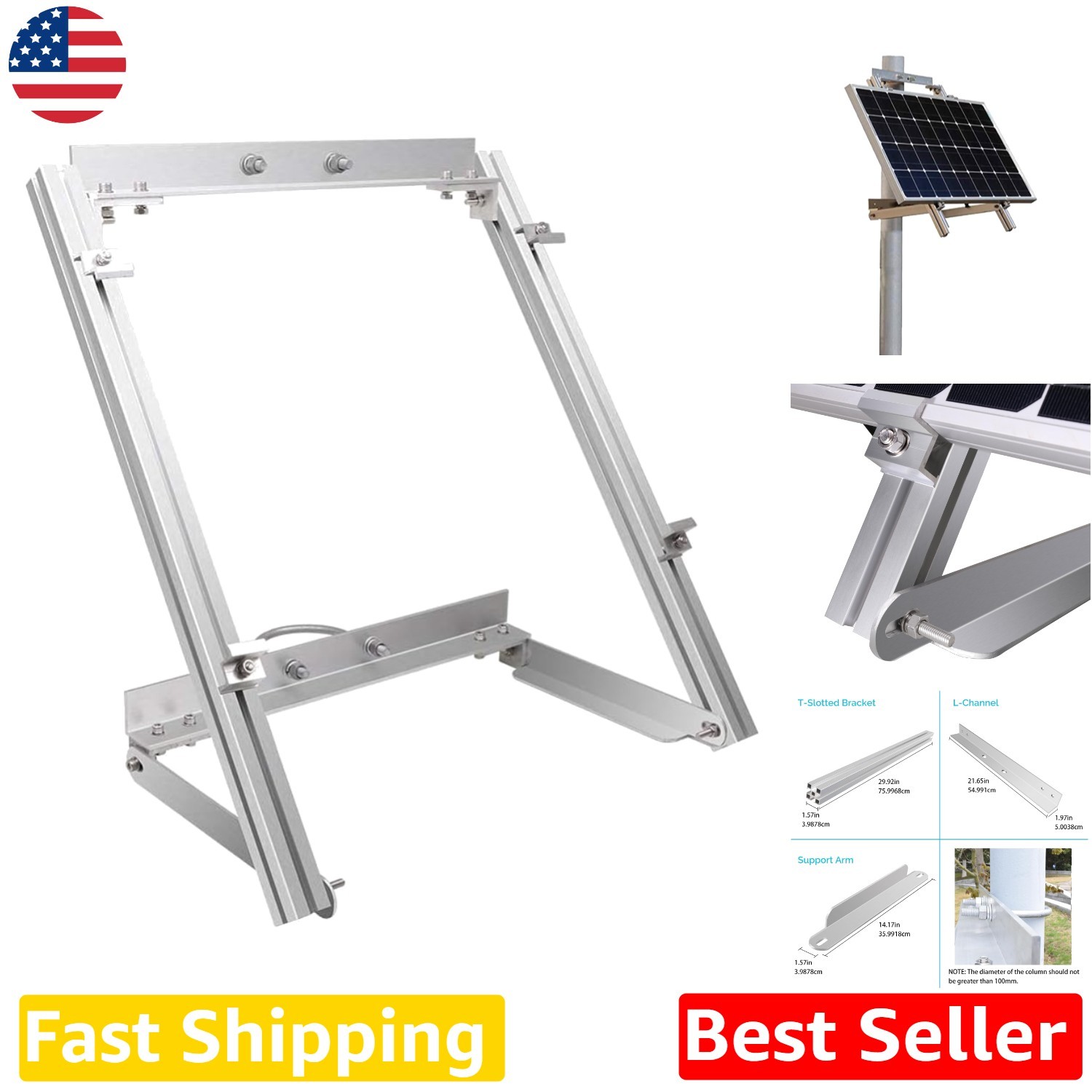 Durable Aluminum Solar Panel Pole Mount – Supports 50W/100W Off-Grid Systems