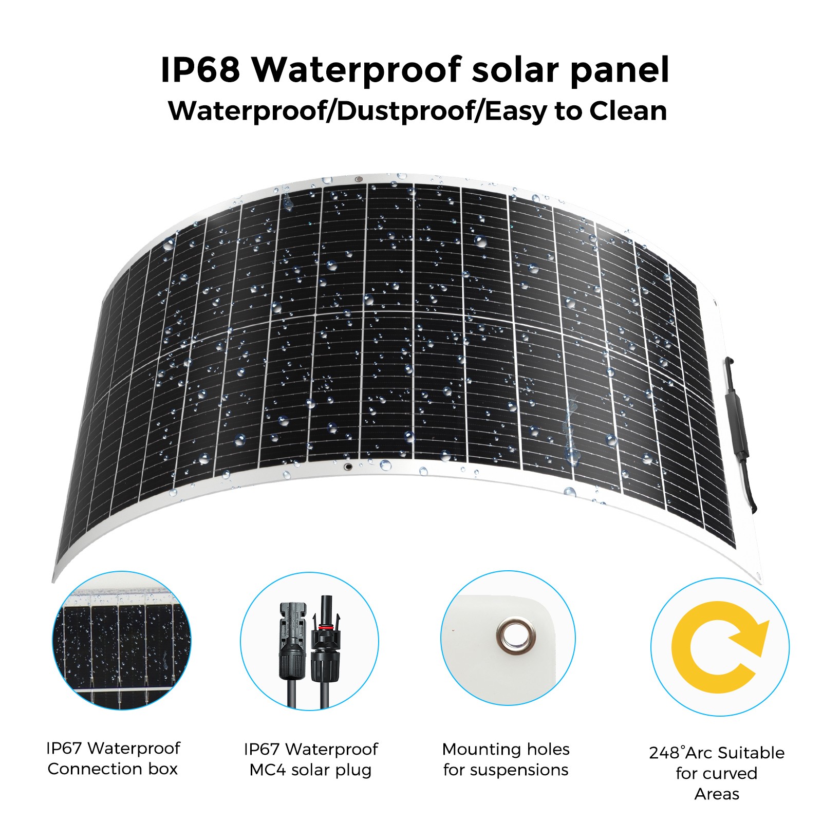 100W Flexible Solar Panel Mono Waterproof Module 12V Charging for RV Boat Camp